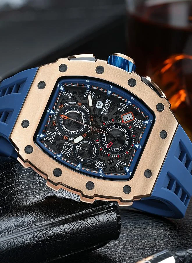 TSAR BOMBA Elemental Series 43mm Chronograph Men's Watch with Blue Silicone Strap