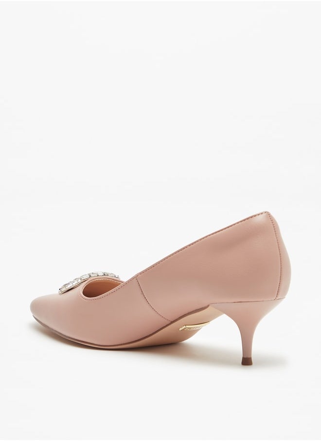 Celeste - Women's Embellished Slip-On Pumps with Kitten Heels - Image 1