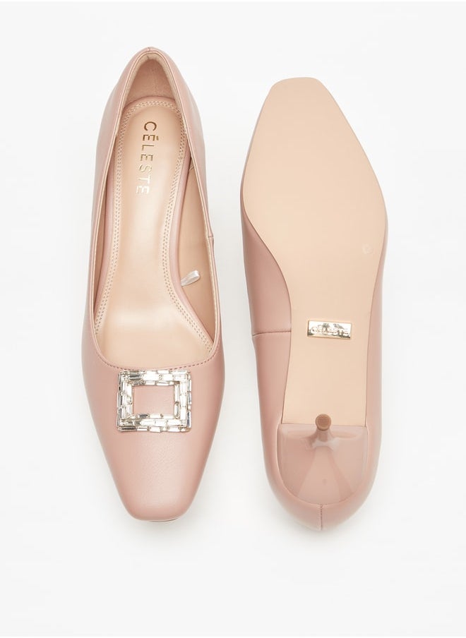 Celeste - Women's Embellished Slip-On Pumps with Kitten Heels - Image 1