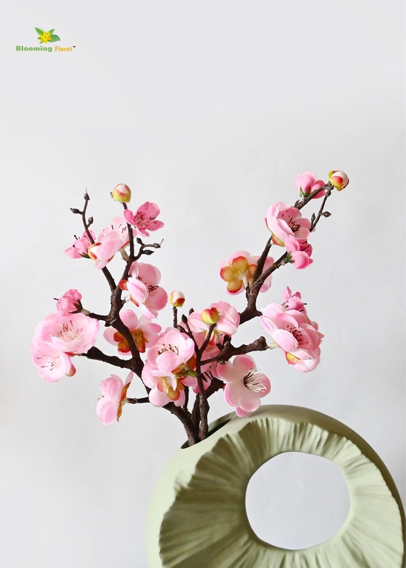Blooming Floret Artificial Plum Blossom Flower Stick (Set of 2) Perfect for Home Decor, Office, Weddings, Gifting/Natural Looking Flower Stems 36 cm | Durable (Pink) - Image 5