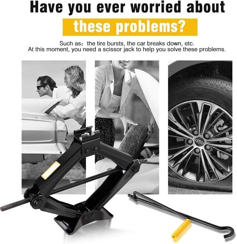 AQ AQSON AQSON 3 Ton Black Steel Car Scissor Jack with Hand Crank - Portable Hydraulic Jack for Sedans and Coupes - Image 2