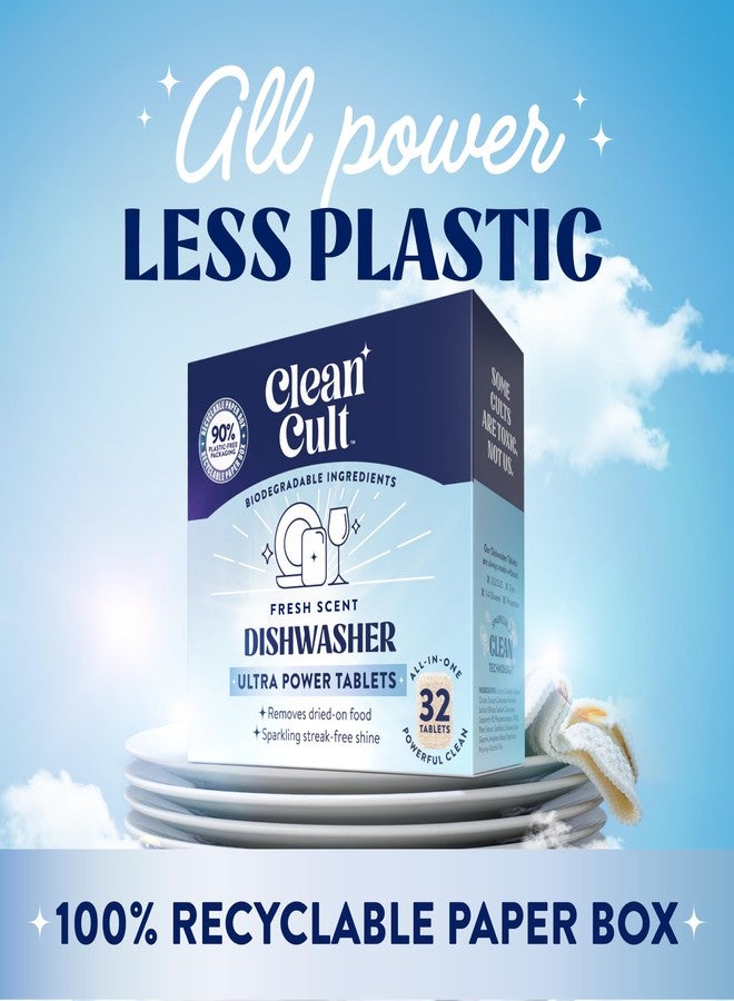 Cleancult كليكلت منظفات غسالة الصحون الفائقة القوة على شكل كبسولات لامعة خالية من الخطوط، كل في واحد، بدون نفايات بلاستيكية، 32 قطعة - Image 3