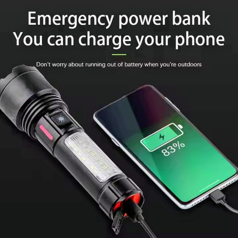 Sprysh مصباح يدوي LED قابل للتعديل مع قوة عالية 1500 لومن وبنك طاقة قابل للشحن عبر USB مسافة إضاءة 500 متر مع مصباح COB - Image 3