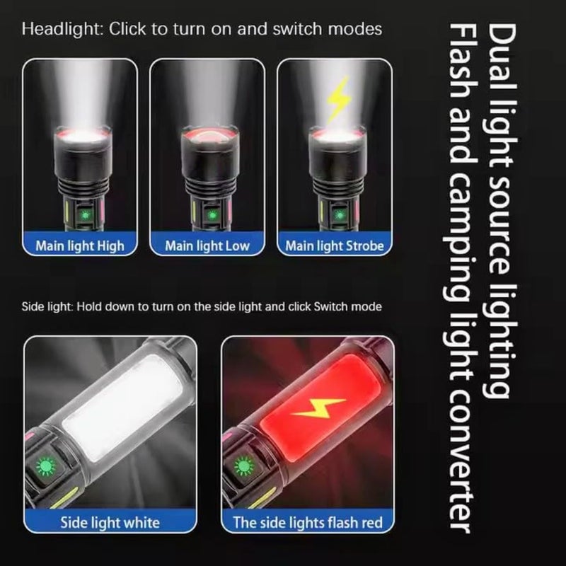 Sprysh مصباح يدوي LED قابل للتعديل مع قوة عالية 1500 لومن وبنك طاقة قابل للشحن عبر USB مسافة إضاءة 500 متر مع مصباح COB - Image 2