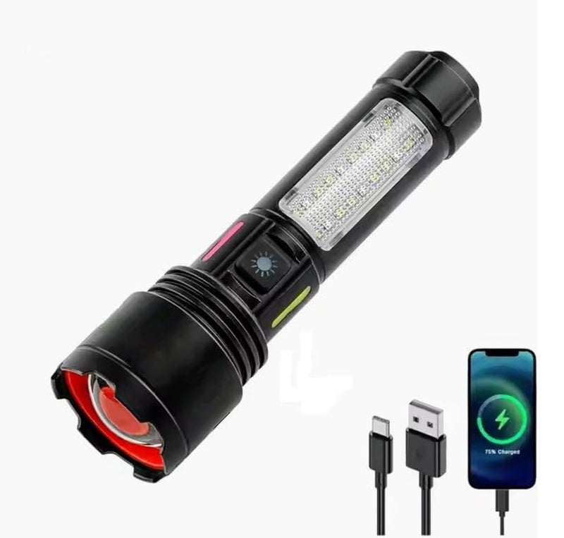 Sprysh مصباح يدوي LED قابل للتعديل مع قوة عالية 1500 لومن وبنك طاقة قابل للشحن عبر USB مسافة إضاءة 500 متر مع مصباح COB - Image 1