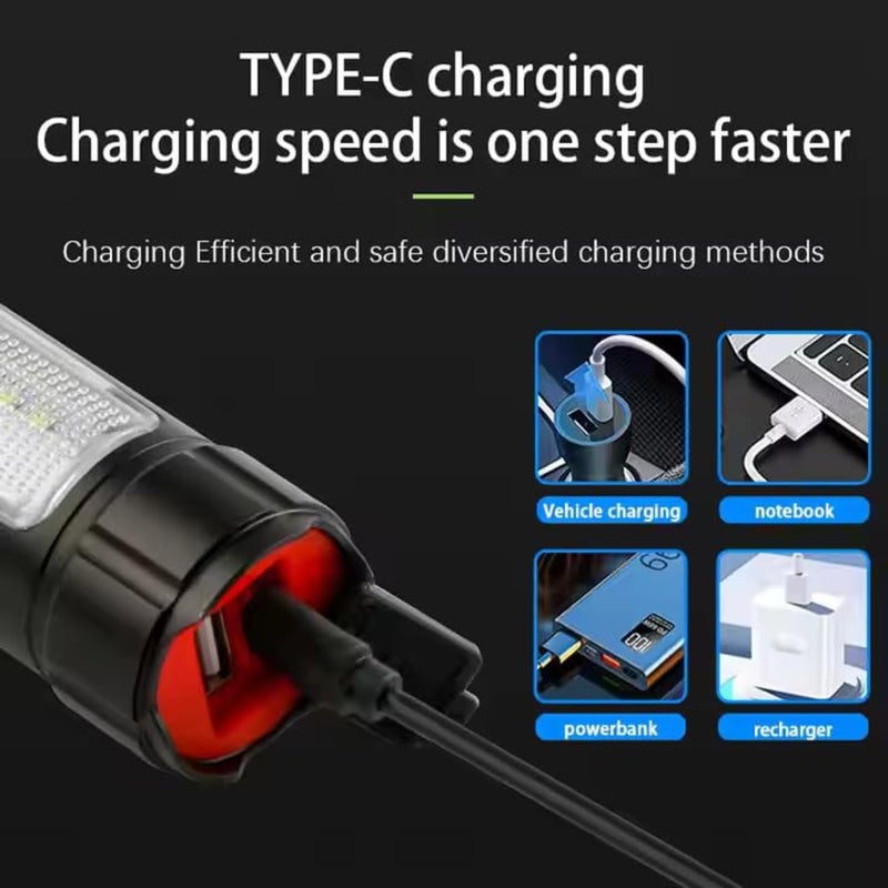 Sprysh مصباح يدوي LED قابل للتعديل مع قوة عالية 1500 لومن وبنك طاقة قابل للشحن عبر USB مسافة إضاءة 500 متر مع مصباح COB - Image 4