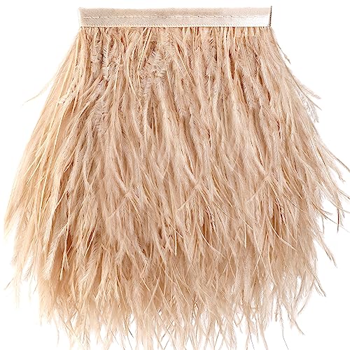 Soarer Champagne Feathers Fringe Trim - 2Yards 5-7inch Ostrich Feathers for DIY Sewing Clothing,Jewelry,Wedding,Home Party(Champagne) - Image 1