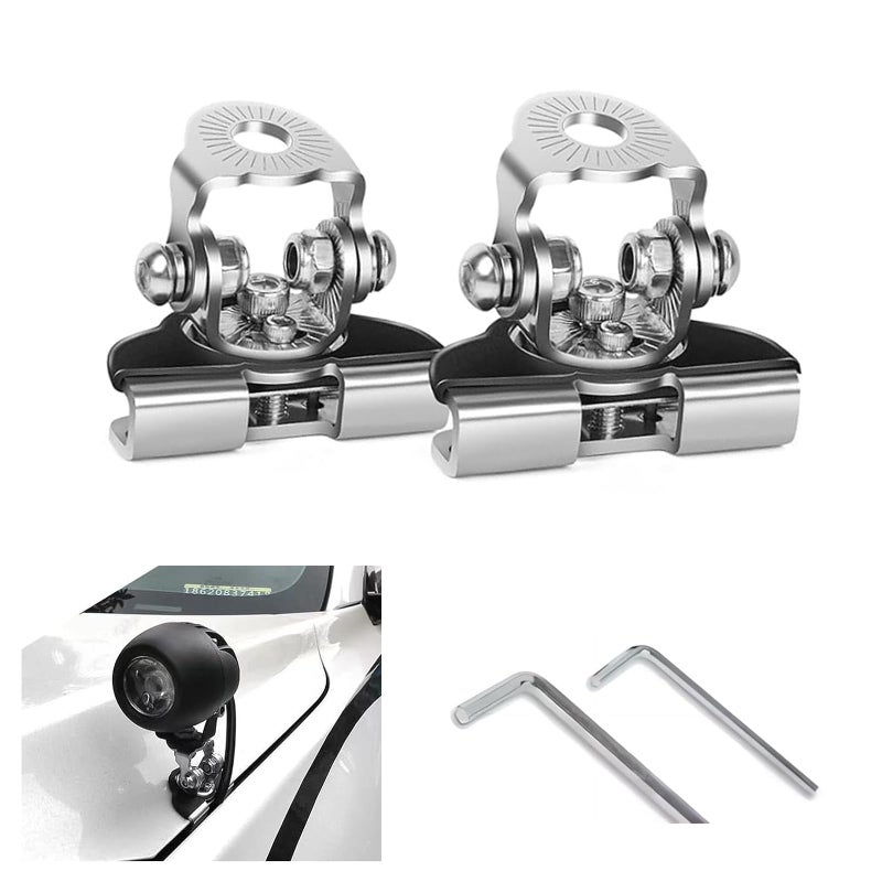 ijuicy 2 PCS Led Light Bar Mounting Brackets Adjustable Hood Led Work Light Mount Bracket Off Road Accessories Ditch Light Brackets for Off Road Truck Silver - Image 2