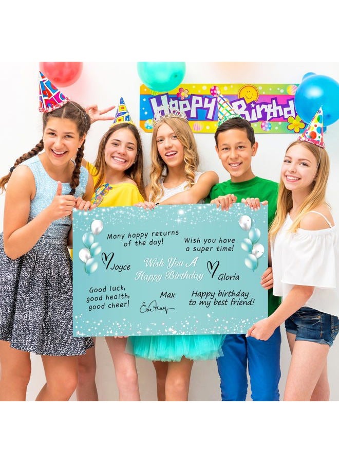 CHUNNIN Jumbo Birthday Guest Book Greeting Cards Teal Silver Large Birthday Gifts Card With Envelope Supplies Teal Giant Guest Book Birthday Signs for Girl Women Glitter Birthday Party Decorations - Image 5