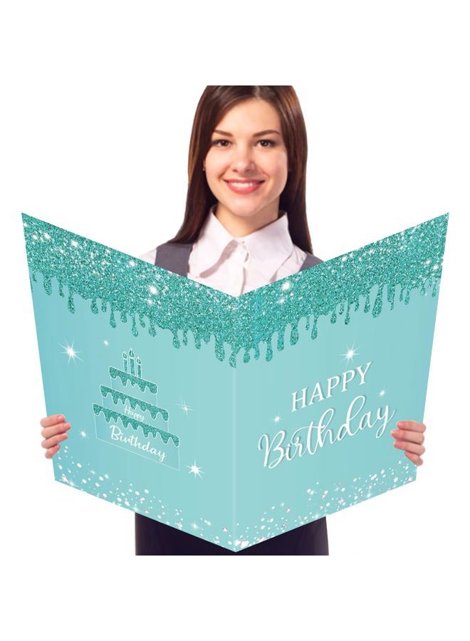 CHUNNIN Jumbo Birthday Guest Book Greeting Cards Teal Silver Large Birthday Gifts Card With Envelope Supplies Teal Giant Guest Book Birthday Signs for Girl Women Glitter Birthday Party Decorations - Image 1