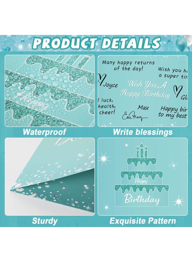 CHUNNIN Jumbo Birthday Guest Book Greeting Cards Teal Silver Large Birthday Gifts Card With Envelope Supplies Teal Giant Guest Book Birthday Signs for Girl Women Glitter Birthday Party Decorations - Image 3