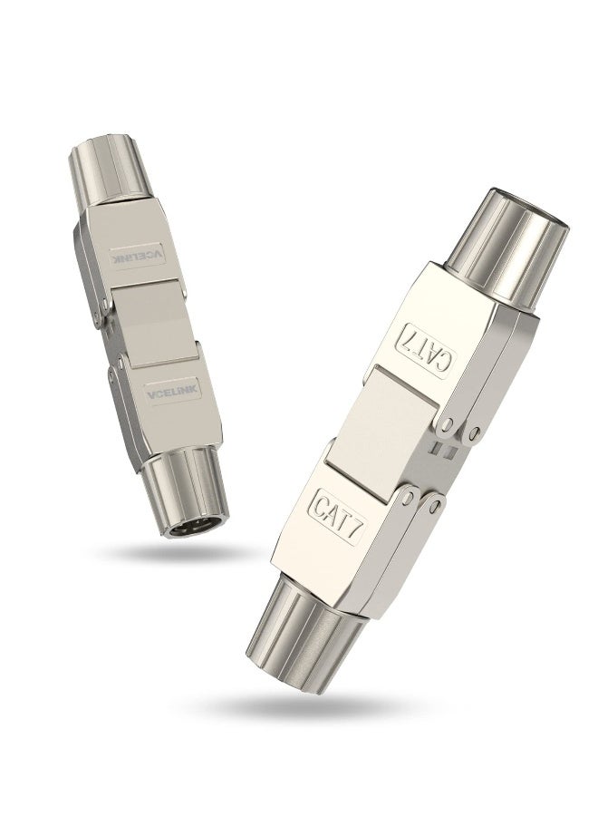 موصل RJ45 Cat7، موصل RJ45 محمي بدون أدوات، موسّع كابل Ethernet بدون أدوات PoE+، موصل كابل Ethernet LAN لكابلات Cat7/Cat6A عبوة من 2، فضي - Image 1