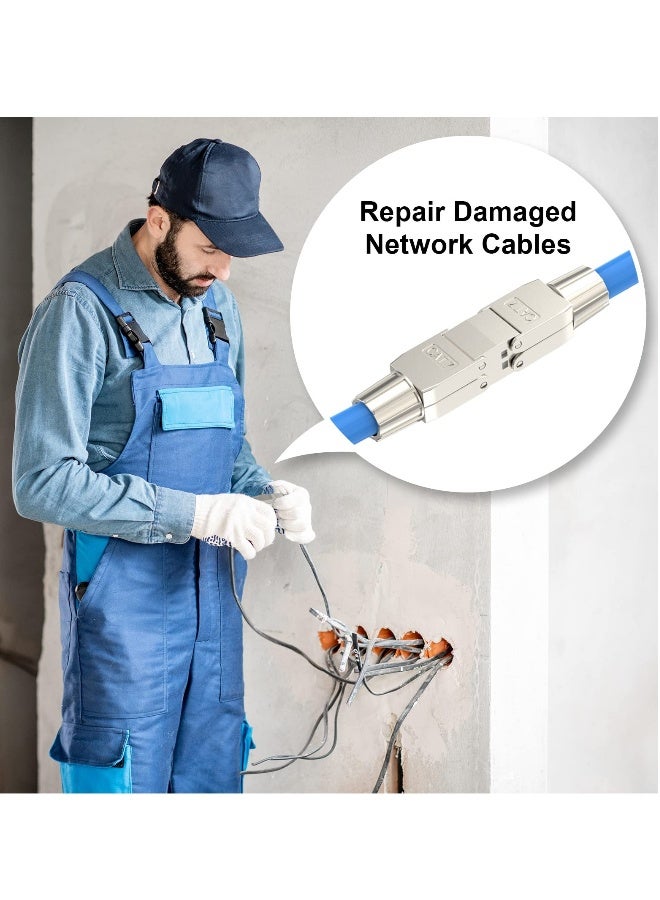 موصل RJ45 Cat7، موصل RJ45 محمي بدون أدوات، موسّع كابل Ethernet بدون أدوات PoE+، موصل كابل Ethernet LAN لكابلات Cat7/Cat6A عبوة من 2، فضي - Image 2