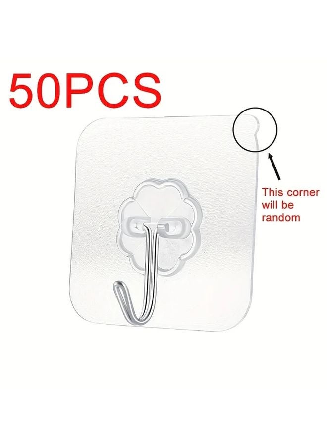 50 Pcs Transparent Adhesive Hooks Strong Sticky Removable No Drilling Wall Mounted For Kitchen Bathroom - Image 1