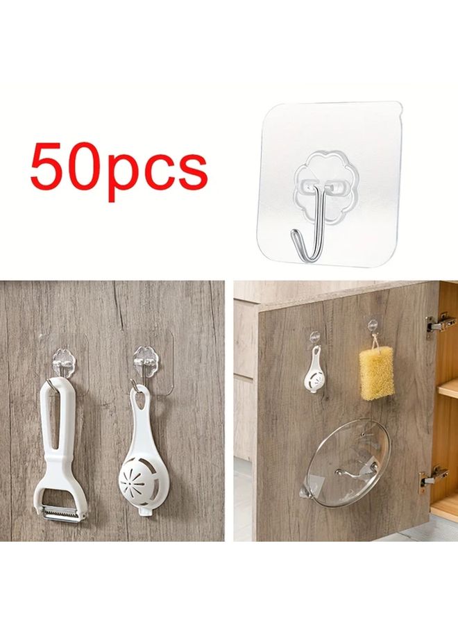 50 Pcs Transparent Adhesive Hooks Strong Sticky Removable No Drilling Wall Mounted For Kitchen Bathroom - Image 2