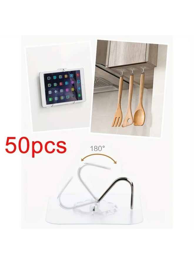 50 Pcs Transparent Adhesive Hooks Strong Sticky Removable No Drilling Wall Mounted For Kitchen Bathroom - Image 5