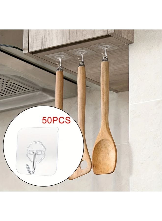 50 Pcs Transparent Adhesive Hooks Strong Sticky Removable No Drilling Wall Mounted For Kitchen Bathroom - Image 4