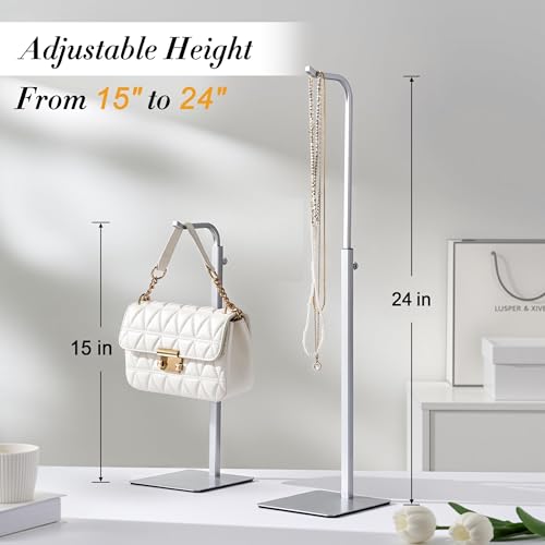 Josmimic 2 Pack Purse Holder Handbag Display Stand: Silver Hanger Rack for Bags, Purses, and Wreath, Adjustable Hook Stand for Tabletop, Closet, and Retail Use for Vendors - Image 3