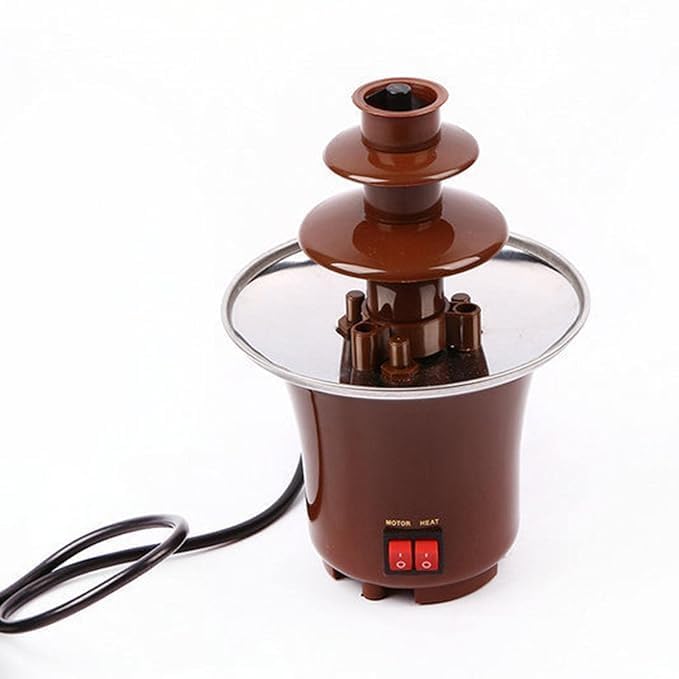 ZAEGO ZAEGO 3 Layers Mini Chocolate Fondue Fountain Easy To Assemble Creative Design Mini Chocolate Melt With Heating Machine For Household Birthday Party Home resturant brown Color  - Image 5