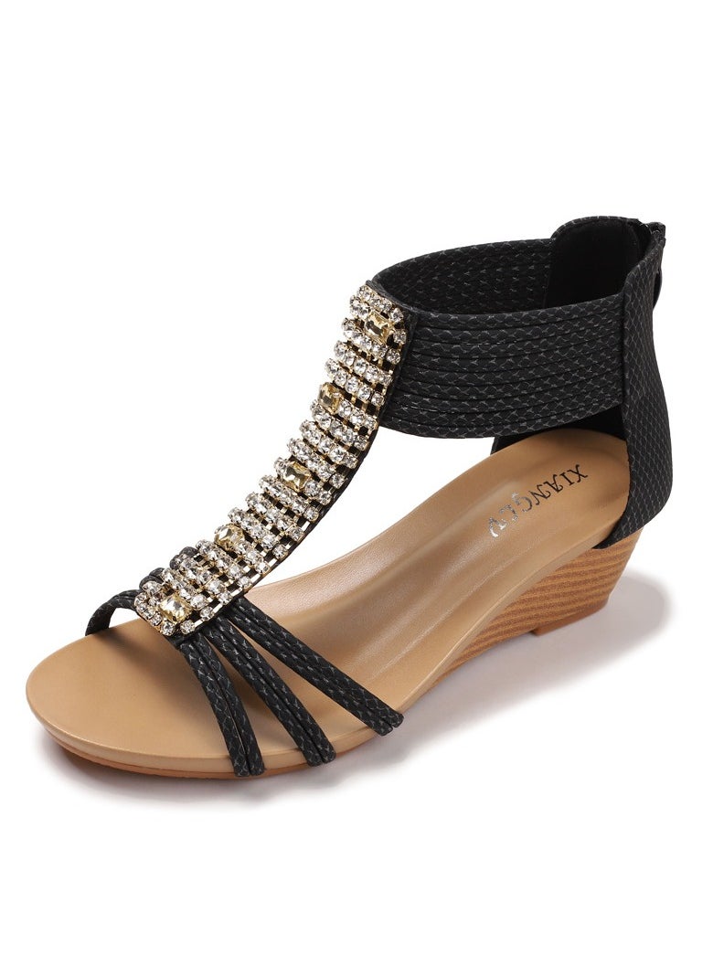 SIKETU 2025 New Women's Summer Rhinestone Anti Slip Roman Sandals  - Image 1