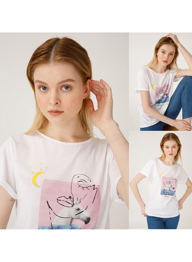 Biggdesign Faces Dreamer Women's T-Shirt, Custom Design, Cotton Material, White T-shirt, Printed, Size S - Image 4