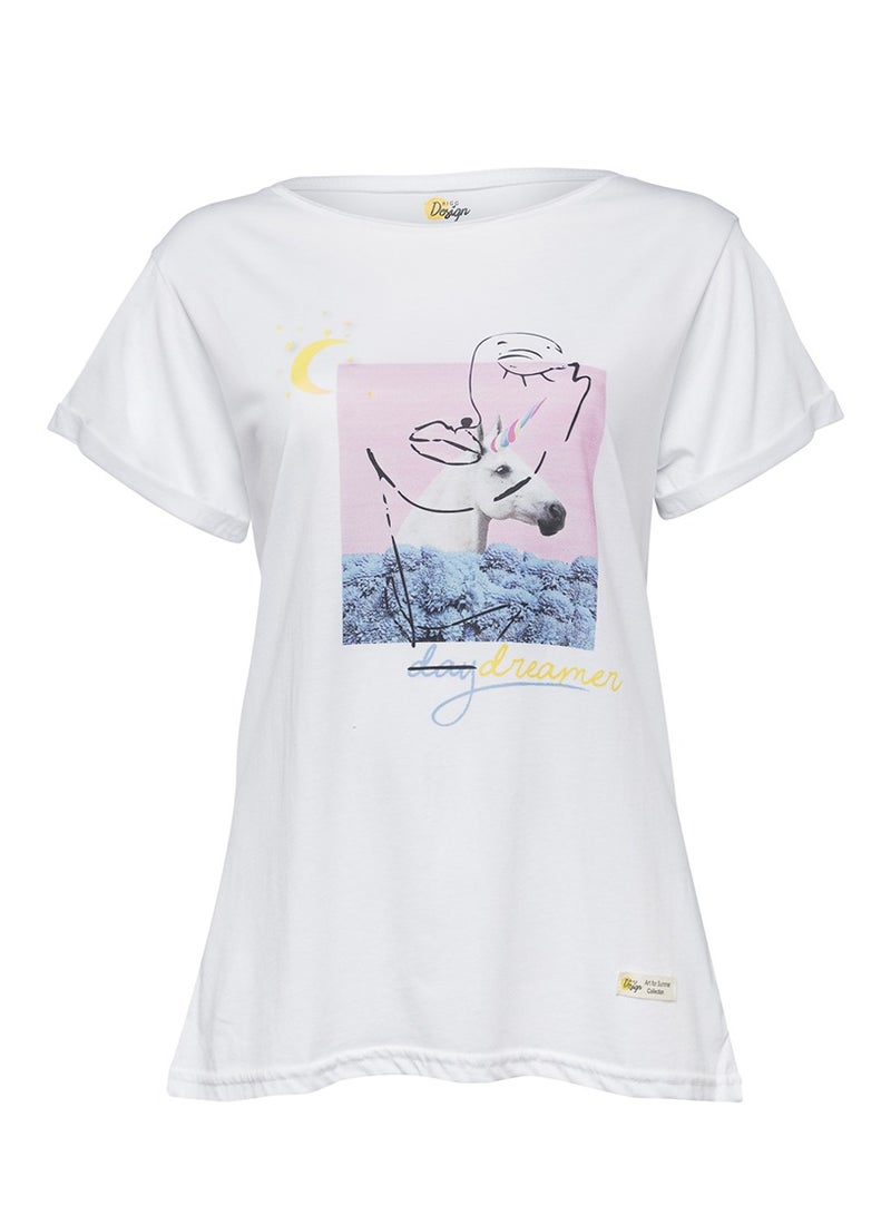 Biggdesign Faces Dreamer Women's T-Shirt, Custom Design, Cotton Material, White T-shirt, Printed, Size S - Image 5