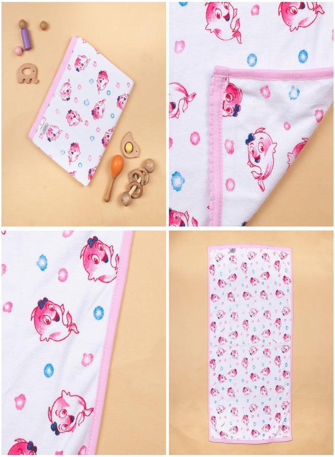Tinycare Cotton Bath Towel for New Born Baby, Extra Soft Double Side Terry Printed Towel for Kids/Toddler/Infants 89 x 50cm, Quick Absorbent, Reusable Regular Towel (Pink- Pack of 1) 0-12 Months - Image 3