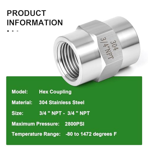 TAISHER 2PCS Forging of 304 Stainless Steel Pipe Fitting, Coupling, 3/4-Inch Female Pipe x 3/4-Inch Female Pipe - Image 5