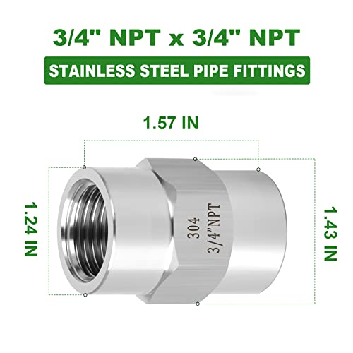TAISHER 2PCS Forging of 304 Stainless Steel Pipe Fitting, Coupling, 3/4-Inch Female Pipe x 3/4-Inch Female Pipe - Image 2