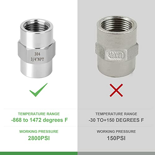 TAISHER 2PCS Forging of 304 Stainless Steel Pipe Fitting, Coupling, 3/4-Inch Female Pipe x 3/4-Inch Female Pipe - Image 3