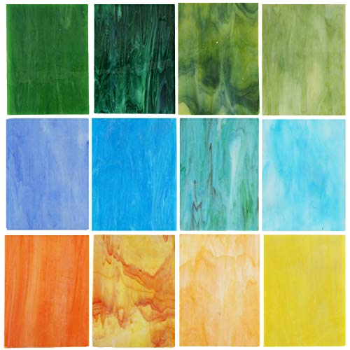 Lanyani (10 Sheets) Variety Stained Glass Sheets Pack, 4 x 6 inch Large Cathedral Glass Mosaic Tiles for Crafts, Mixed Opaque - Image 1