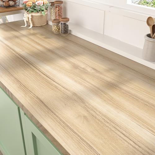 WESTICK Light Wood Grain Contact Paper Peel and Stick Countertops Waterproof Wood Vinyl Wrap Wallpaper Self Adhesive Kitchen Countertop Contact Paper for Cabinets Drawers Desk Table Walls 1575x78 - Image 1