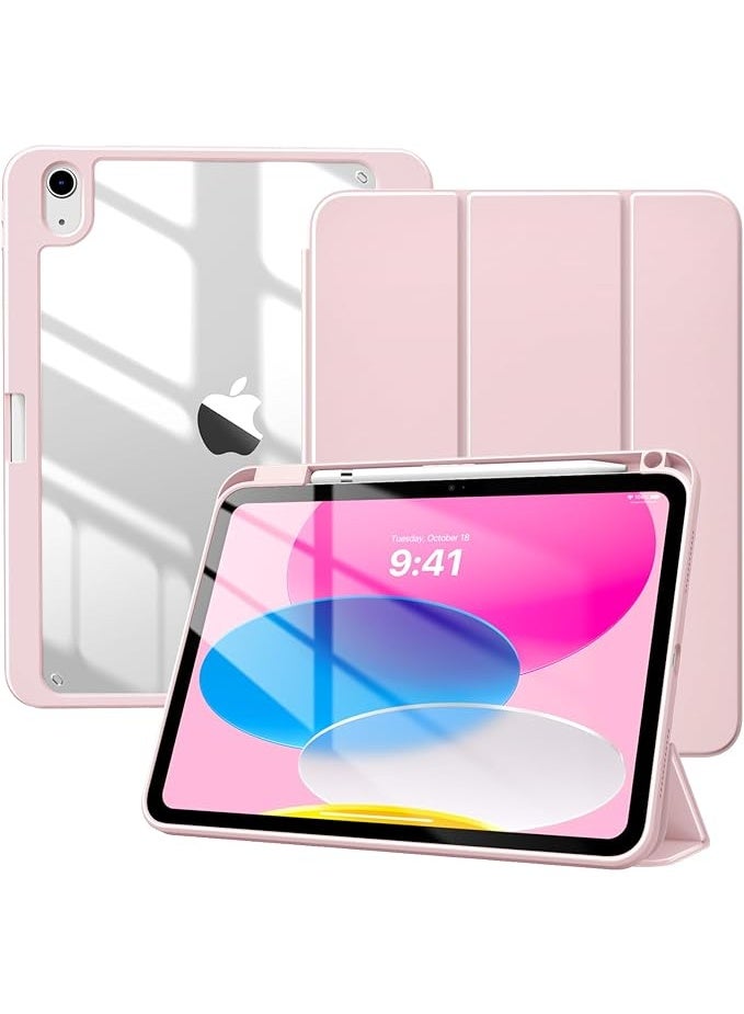 Compatible with  iPad 11th Generation Case / iPad 10th Generation 2022 10.9", Smart Protective Layer with Pencil Holder, Translucent Slim Shell with Trifold Cover - Pink - Image 1