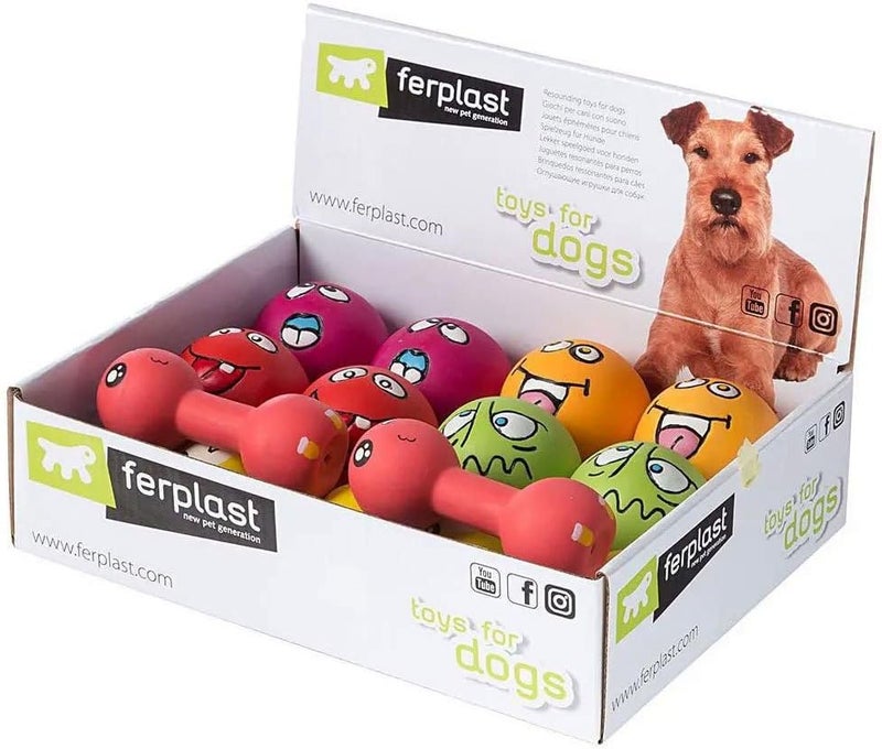Ferplast Dog Toys - Colorful Latex Balls and Dumbbells for Small Breeds