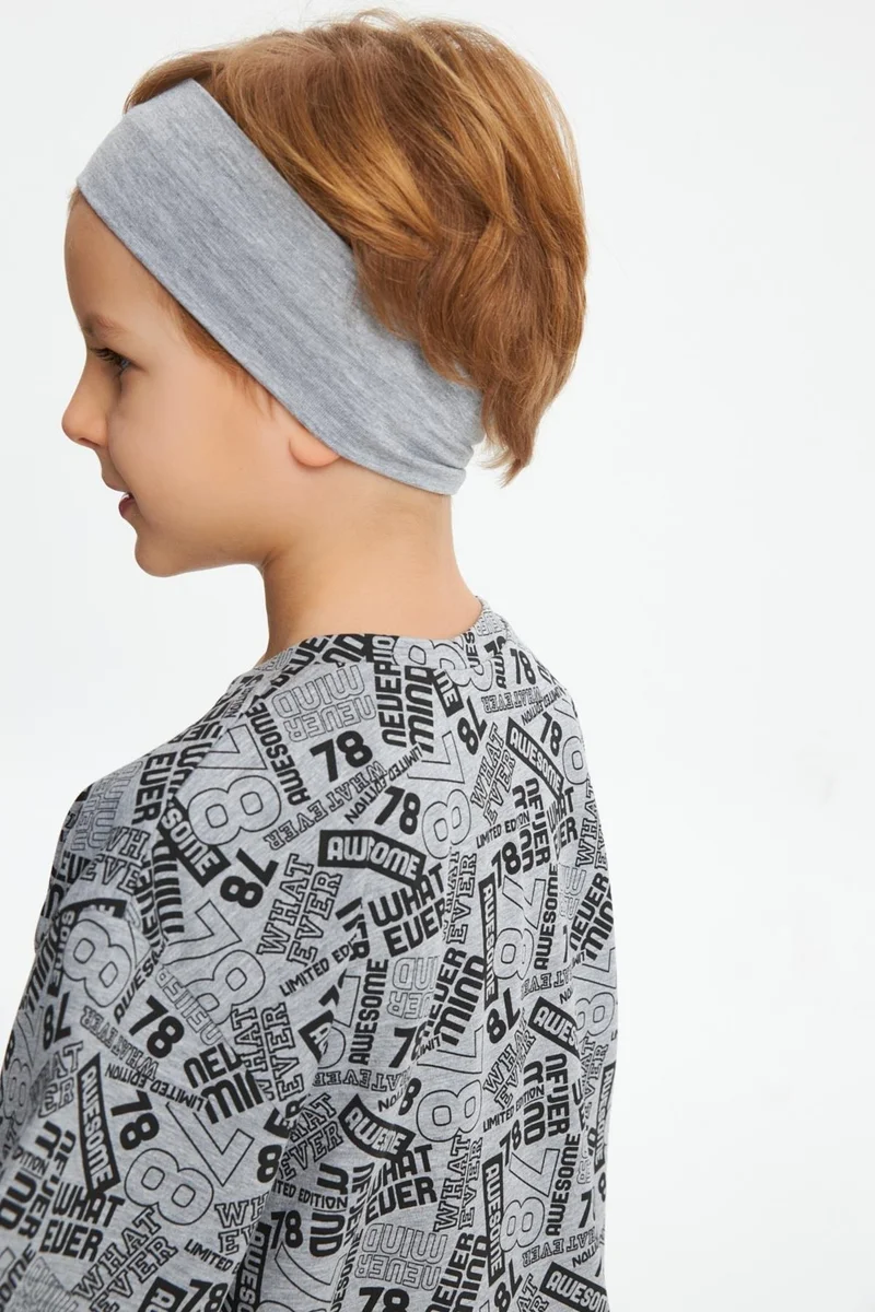 Babygiz Gray Boy's Cotton Combed Oversize Gray T-Shirt Bandana Set of 2