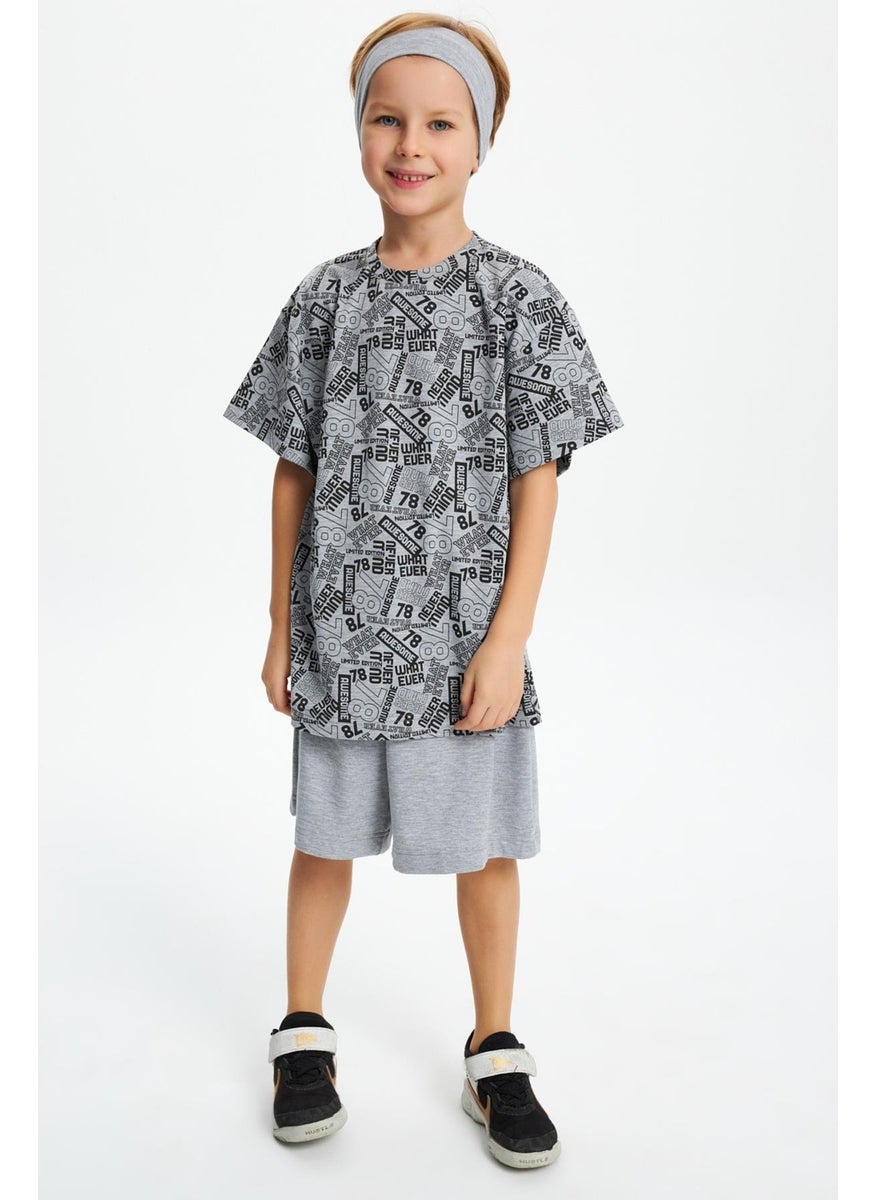 Babygiz Gray Boy's Cotton Combed Oversize Gray T-Shirt Bandana Set of 2  - Image 5