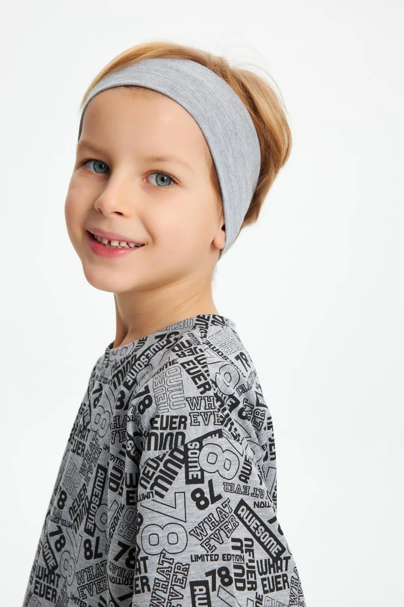 Babygiz Gray Boy's Cotton Combed Oversize Gray T-Shirt Bandana Set of 2