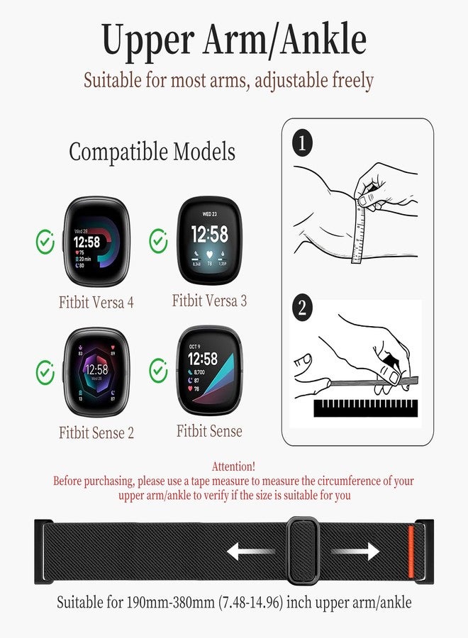 Zspoly Sportarmband Arm Ankle Band Compatible with Fitbit Versa 4/Fitbit Versa 3 /Fitbit Sense 2/Fitbit Sense Bands, Elastic Nylon Adjustable Upper Oberarmband Bicep Band Jogging for Men Women - Image 2