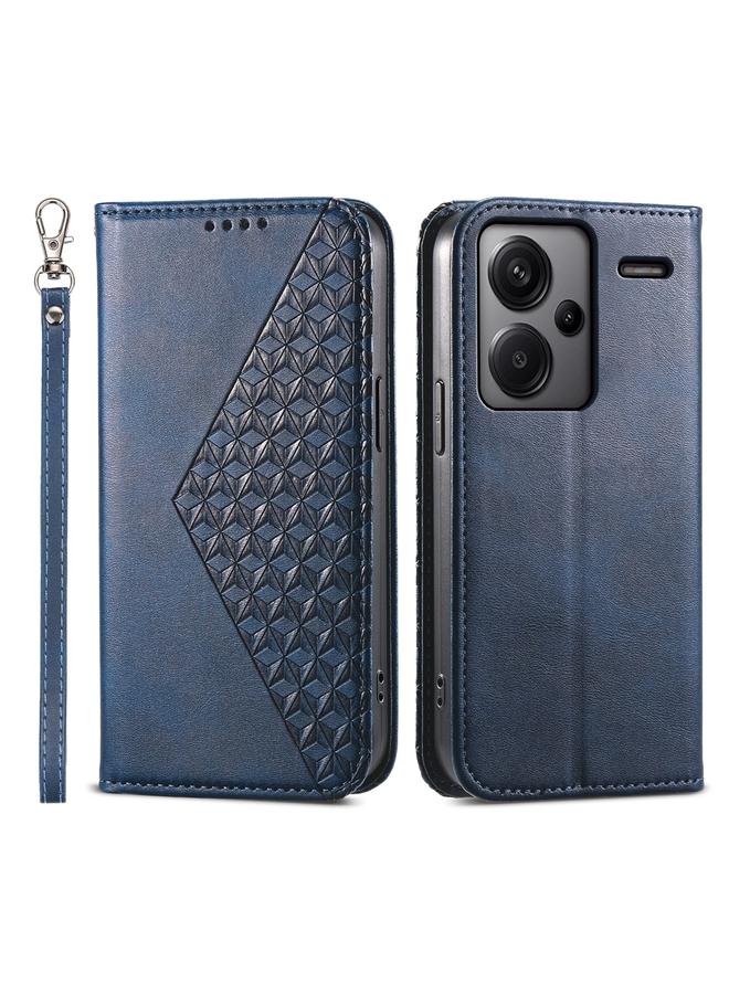 The Bros Case For Xiaomi Redmi Note 13 Pro+ Cubic Grid Calf Texture Magnetic Leather Phone Case