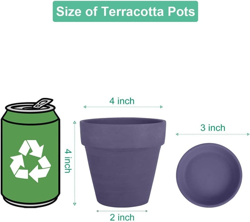 vensovo 4 Inch Small Purple Terracotta Plant Pots with Saucer - 6 Pack Clay Flowerpots with Drainage, Great for Indoor Outdoor Plants, Crafts, Wedding Favor - Image 2