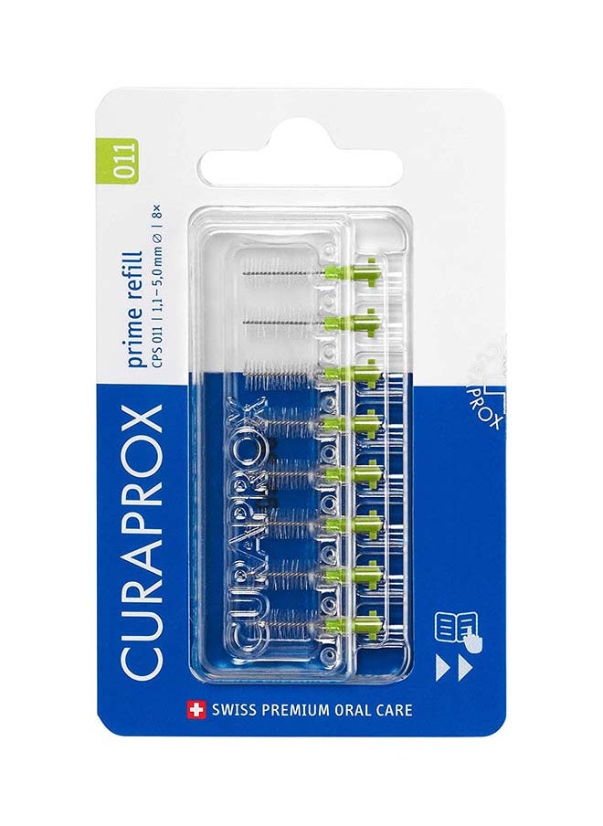 CURAPROX فرشاة أسنان بين الأسنان CPS 011 Prime Refill من Curaprox، باللون الأخضر الليموني، 8 قطع - 8 × 1.1 مم - فرشاة أسنان داخلية 5 مم.  - Image 1