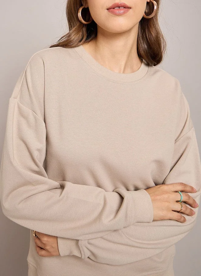SASSAFRAS Taupe Oversized Sweatshirt for Women