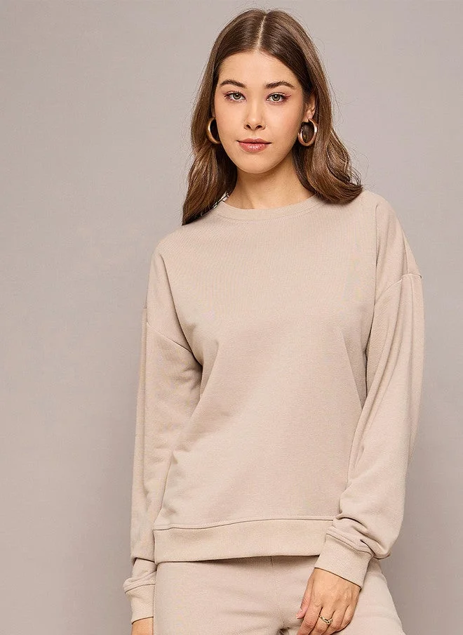 SASSAFRAS Taupe Oversized Sweatshirt for Women
