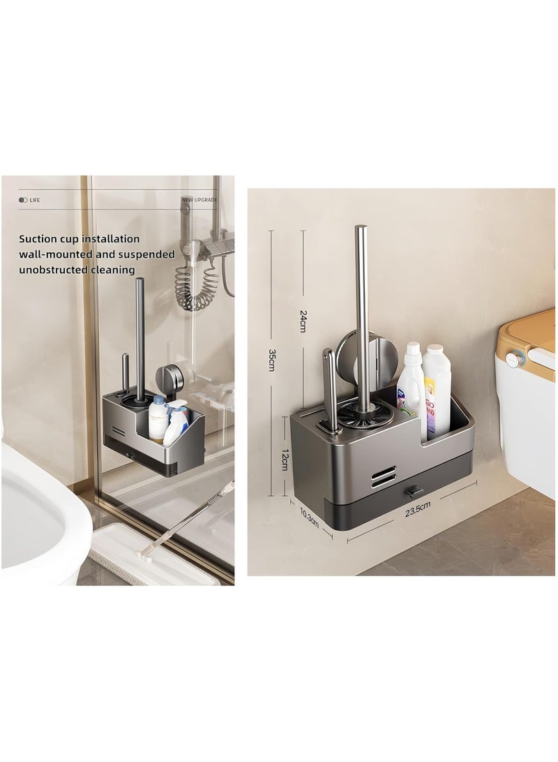 NANAO مجموعة فرشاة المرحاض وحاملها مع حامل جدار مزود بكوب شفط وصينية تصريف | منظف حمام موفر للمساحة لشقة/شقة صغيرة/سكن طلابي | أساسيات التنظيف الربيعي (تصميم مدمج، رف تخزين سهل التركيب) - Image 4