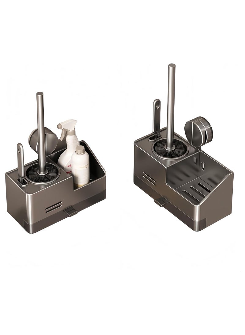 NANAO مجموعة فرشاة المرحاض وحاملها مع حامل جدار مزود بكوب شفط وصينية تصريف | منظف حمام موفر للمساحة لشقة/شقة صغيرة/سكن طلابي | أساسيات التنظيف الربيعي (تصميم مدمج، رف تخزين سهل التركيب) - Image 1