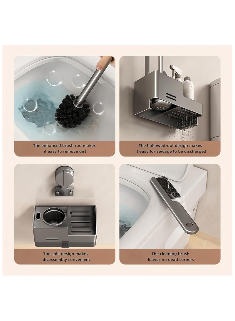 NANAO مجموعة فرشاة المرحاض وحاملها مع حامل جدار مزود بكوب شفط وصينية تصريف | منظف حمام موفر للمساحة لشقة/شقة صغيرة/سكن طلابي | أساسيات التنظيف الربيعي (تصميم مدمج، رف تخزين سهل التركيب) - Image 2