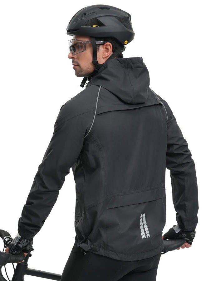 BERGRISAR Men's Cycling Rain Jacket Waterproof Cycling Windbreaker Bike Bicycle Jacket Running Hood Rain Coat black Size XX-Large - Image 2