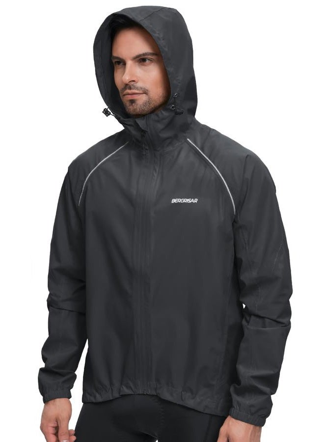 BERGRISAR Men's Cycling Rain Jacket Waterproof Cycling Windbreaker Bike Bicycle Jacket Running Hood Rain Coat black Size XX-Large - Image 1