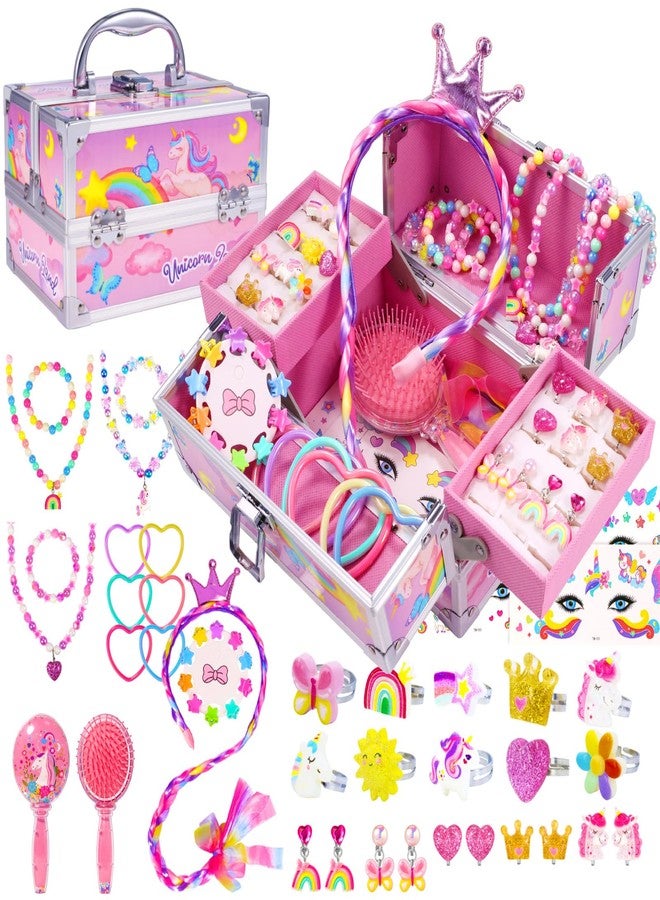 PinkSheep Unicorn Kids Jewelry for Girls: Toddler Princess Dress Up Unicorn Toy Set, Ring Necklace Bracelace Earing Clip for Little Girls, for Kids Toddler Jewelry Age 3-8 - Image 1