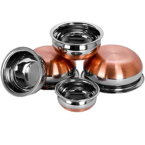RuvAm Stainless Steel Metal Pot Set with Copper Bottom Kitchen Cookware and Serving Bowls - Includes Lids - Ideal for Biryani and More - Image 3